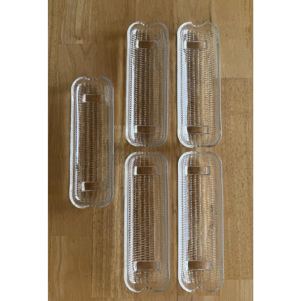 5 Vintage Clear Glass CORN ON THE COB Individual Pressed Serving Dish Holders - Picture 5 of 5